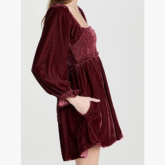 NWTGS Free People Daphne Velvet Mini Dress with Corset Back in Roan Rouge - Picture 10 of 13